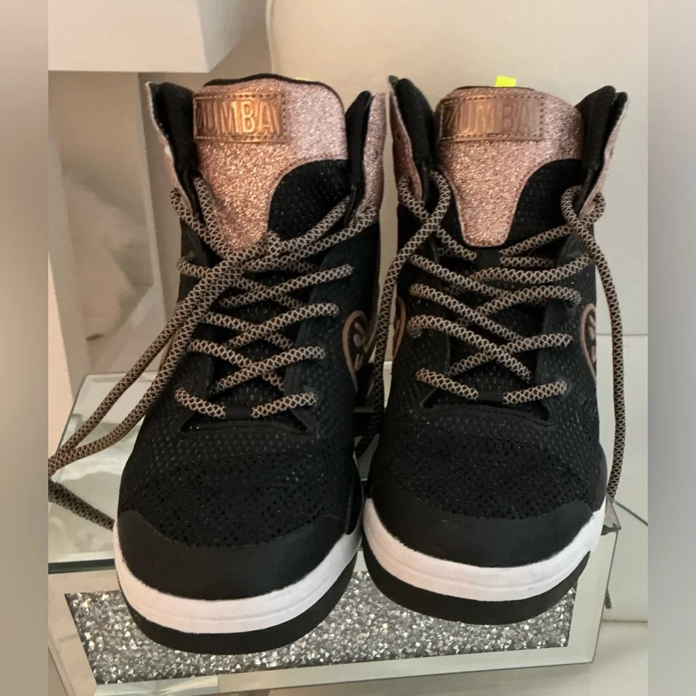 Zumba Black and Gold Bling Glitter Sneakers - Picture 3 of 6